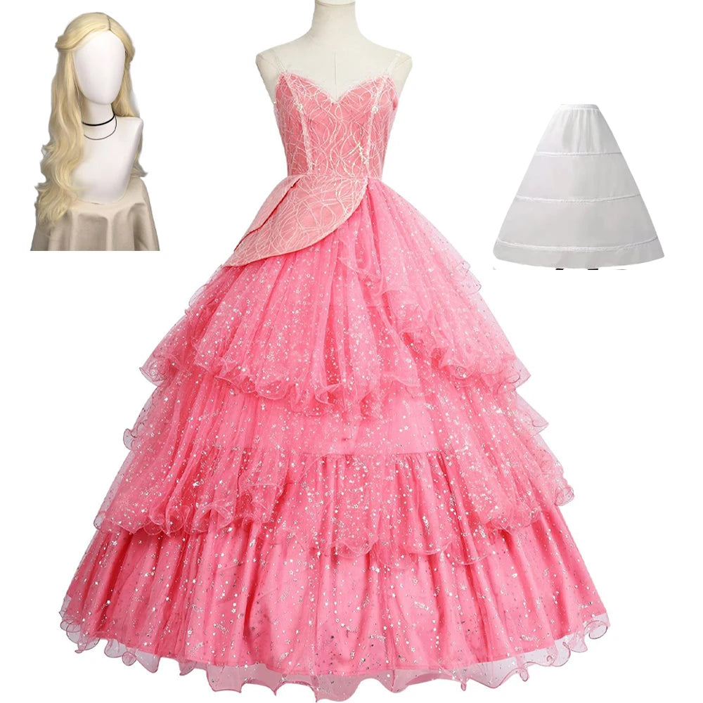IN STOCK Glinda Wicked Cosplay Costume Disguise for Adult Women Pink Dress Roleplay  Fantasy Outfit Halloween Carnival Suit