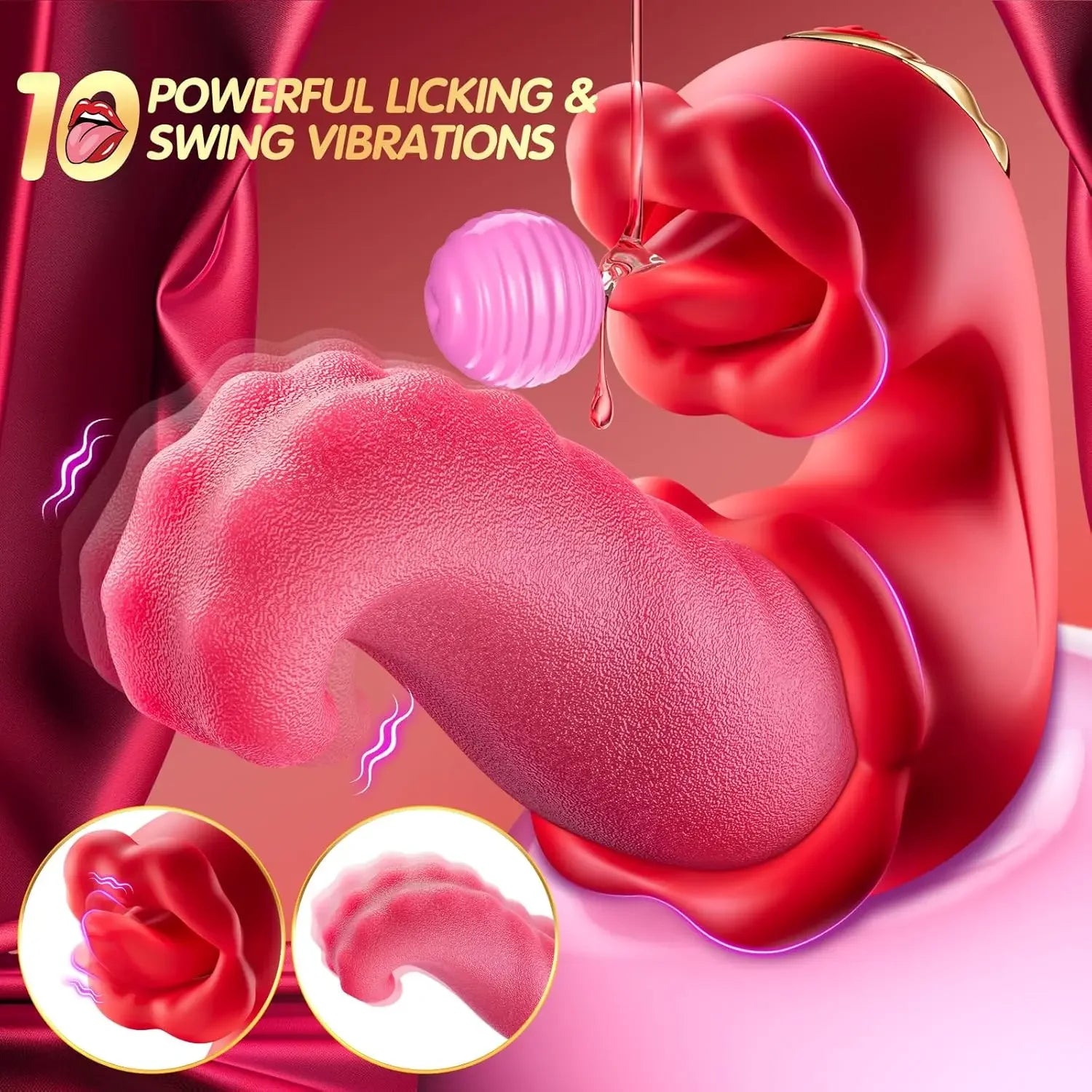 Big Tongue Swing Thrusting Dildo Vibrator Clitoris Nipple G-Spot Stimulator Vagina Anal Masturbator Sex Toy for Women Couples