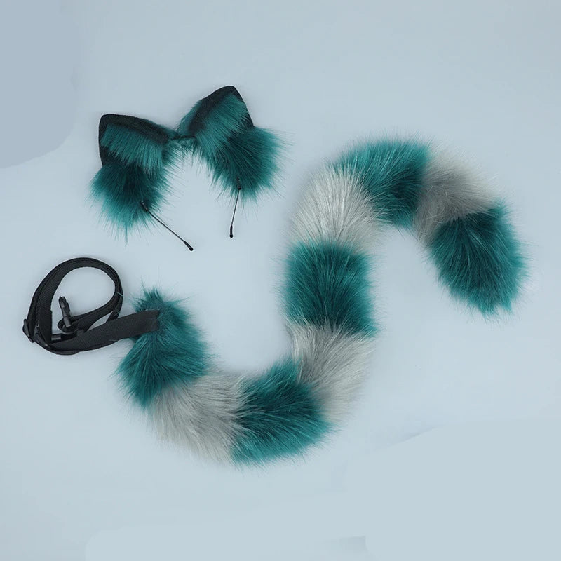 Cheshire Cat Cosplay Tail Headwear Set Party Props Animal Ear Halloween Carnival Club Pub Masquerade Costumes Women Headband