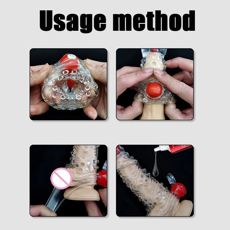 Penis Extension Sleeve Vibrator Extender 4cm Reusable Condoms Soft Delay Ejaculation Dick Sleeve Adult Sex Toys for Men