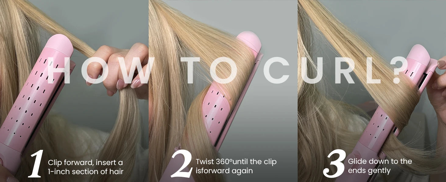 Airflow Curling Iron for Lasting Curls -Ceramic Flat Iron Hair Straightener and Curler 2 in 1, Anti-Scald Curling Wand 1.25 Inch