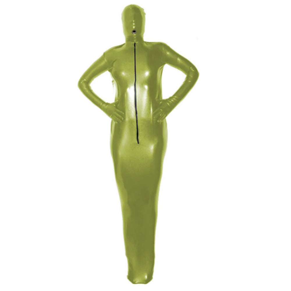 Fetish Latex Bondage Costume,Sissy Full Body Cover Catsuit,Shiny PVC,Front Zipper Bodysuit, Role Play, Erotic Outfit,Long Sleeve