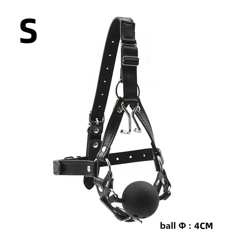 Adult Erotic Games Gag Ball BDSM Bondage Restraints Nose & Mouth Hook Spreader Leather Head Harness Sex Toys For Women Couples