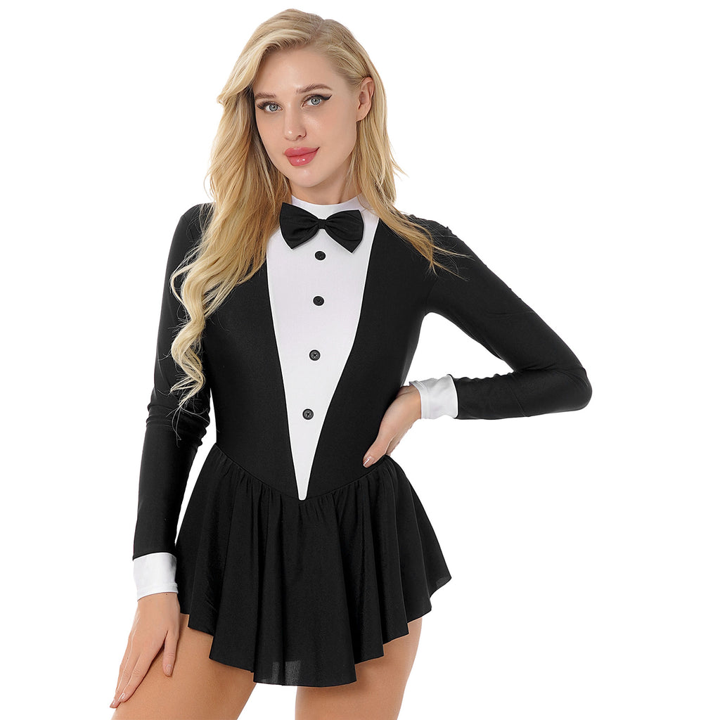 Womens Magician Waitress Cosplay Cosplay Costume Gymnastics Ballet Leotard Adult Tuxedo Outfits Clubwear Figure Skating Dress
