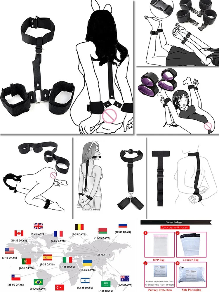 BDSM Bondage Gear Kit Erotic Sex Toys Adult Gmaes Bandage Obedience Slave And Master Couple Role Play Exotic Accessories Sexshop
