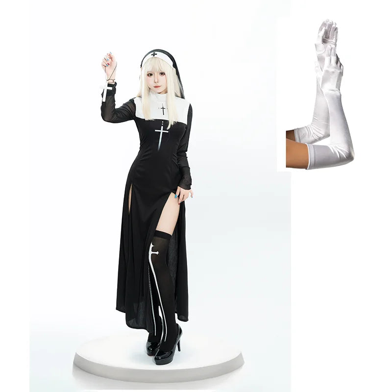 Cute Women Anime Nun Costume Cosplay Shows Outfit Sexy Ladies Halloween Performance Fancy Dress Up Sister Cos Uniform