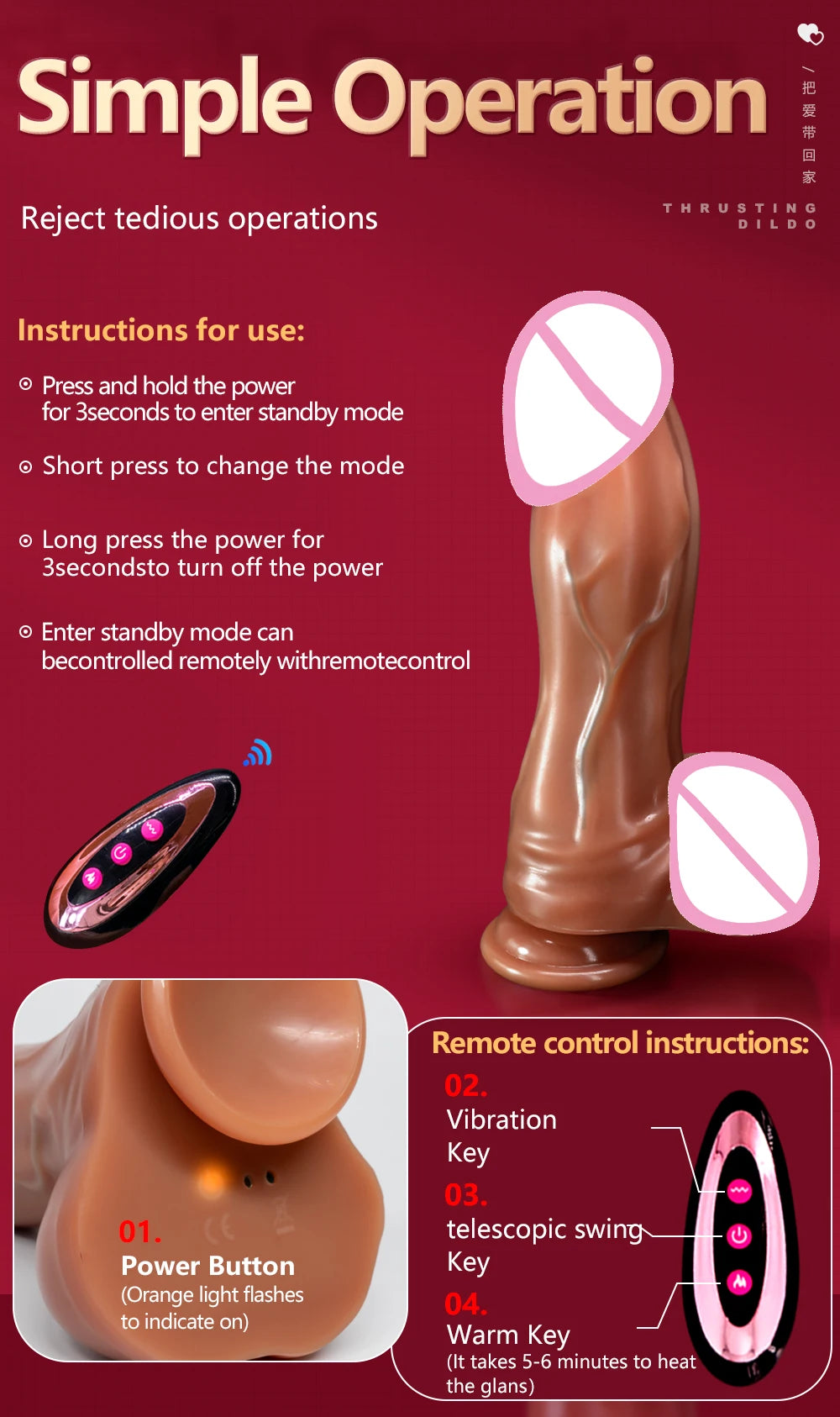 Vibrator Big Penis Dildos Telescopic Heating Thrusting Strap on Dildos Big Dick Vibrators for Women Lesbian Sex Toys