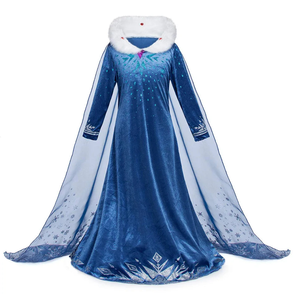 Adult Kid Ice Winter Queen Anime Princess Cosplay Costume Elsa Fantasia Cloak Halloween Party Women Ball Dress Stage Uniforms