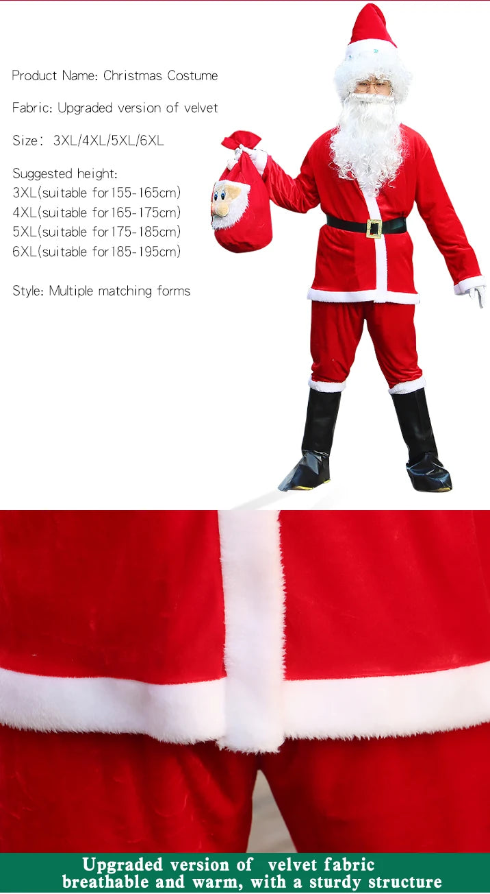 New Year Christmas Eve Cosplay Family Party Clothes Santa Claus Costume Christmas Complete Dress Up Outfits For Men
