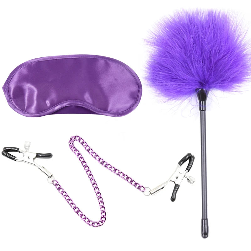 Erotic Bdsm Set Sexy Nipple Clip Stimulator Bondage Kit Clitoris Clamps Feather Blindfold Flirt Adult Games Exotic Accessories