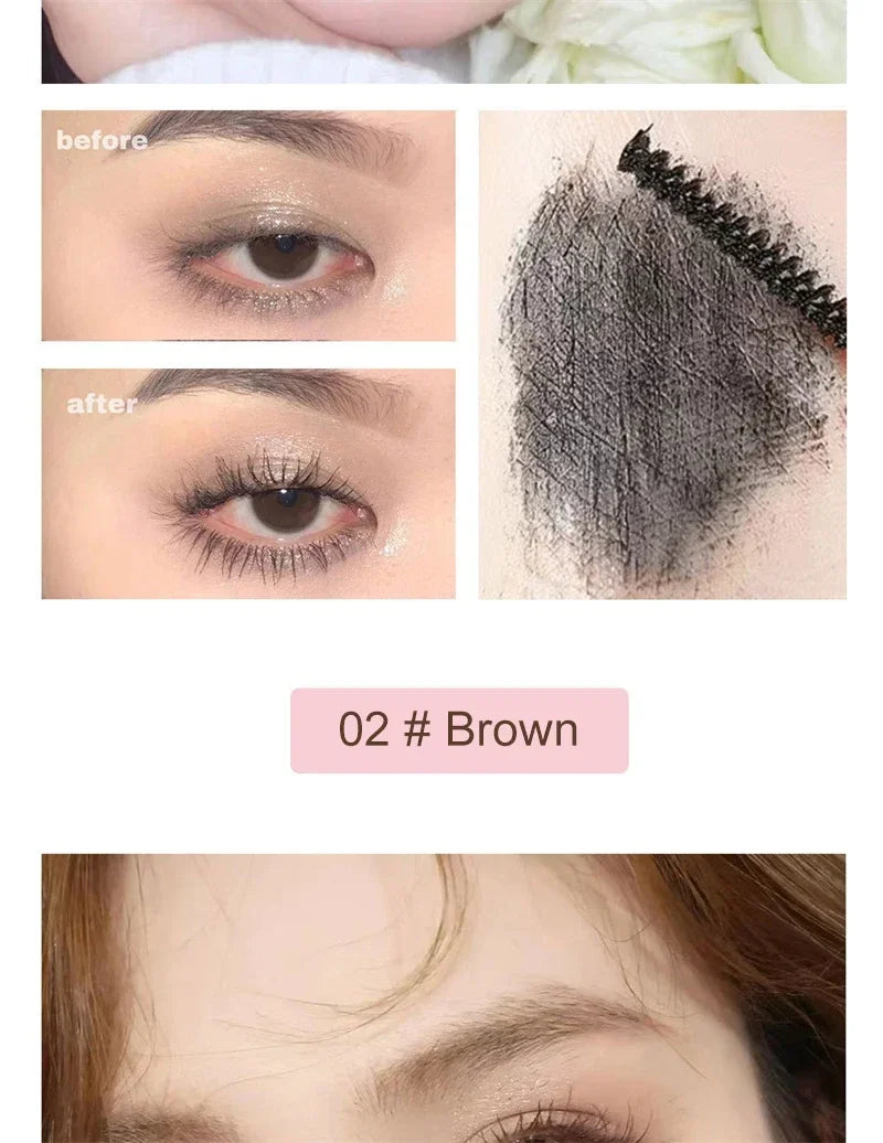 Ultra-Fine Brush Mascara Lasting Waterproof Silk Fiber Curling Lengthens Eyelashes Fast Dry Matte Brown Black Mascara Comestics