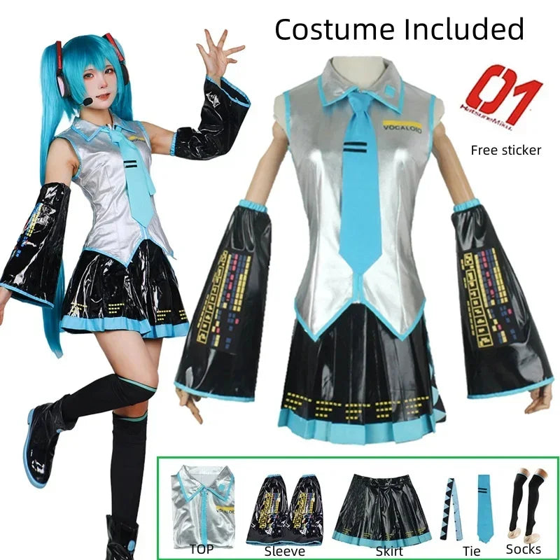 Miku Cosplay Ensemble Complet En Cuir Argenté Tissu Costume Miku Cosplay Chapeaux Costume Tenue JK Robe De Marin Lycée Uniforme