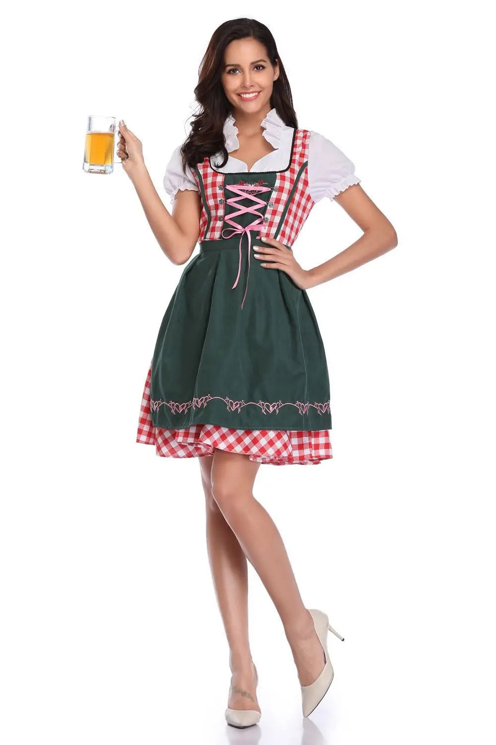 Adult Women Oktoberfest Dirndl Carnival Party Traditional German Bavaria Beer Girl Dress Maid Costume Dress+Apron Outfit