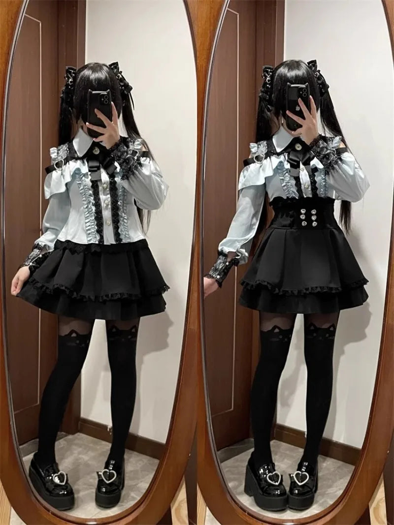Jirai Kei Outfit Lolita Girl Cosplay Jk Uniform Cute Dress Black Skirt Women Costume Stage Performence Clothes Anime Dresses