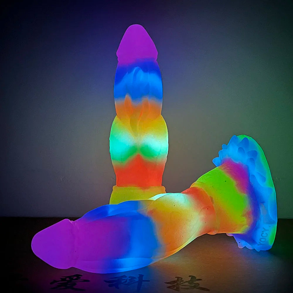 FAAK Luminous Dragon Dildo With Suction Cup Knot Dog Penis Size S M L Female Masturbator Glowing In Dark Silicone Sex Toys