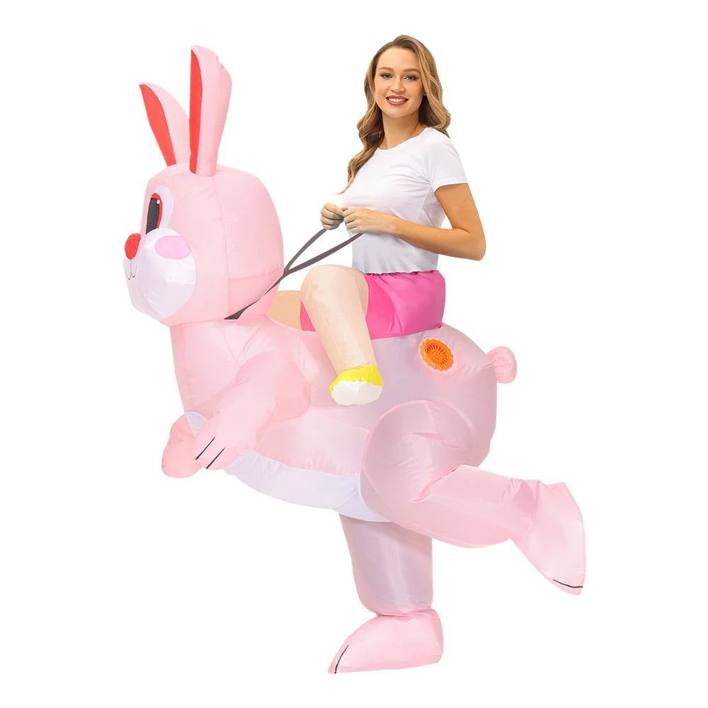 Easter Bunny Clown Adult Kids Inflatable Costume Funny Cute Rabbit Cosplay Suit For Performance Festival Carnival Party Clothing