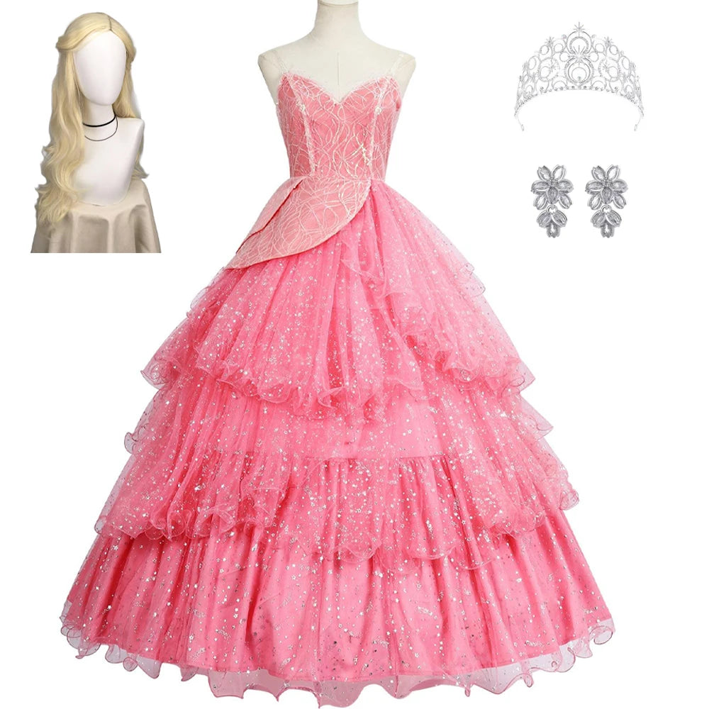 IN STOCK Glinda Wicked Cosplay Costume Disguise for Adult Women Pink Dress Roleplay  Fantasy Outfit Halloween Carnival Suit