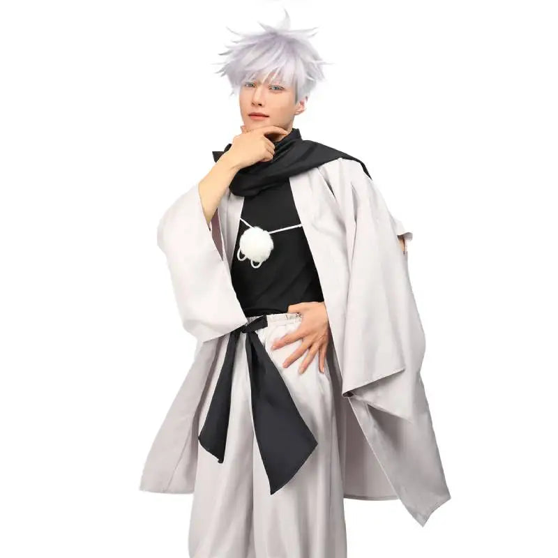 DAZCOS Satoru Cosplay Haori Kimono Jacket Men with Scarf Satoru Costume Adult Outfits Japan Kimono Comic-Con Carnival Clothing