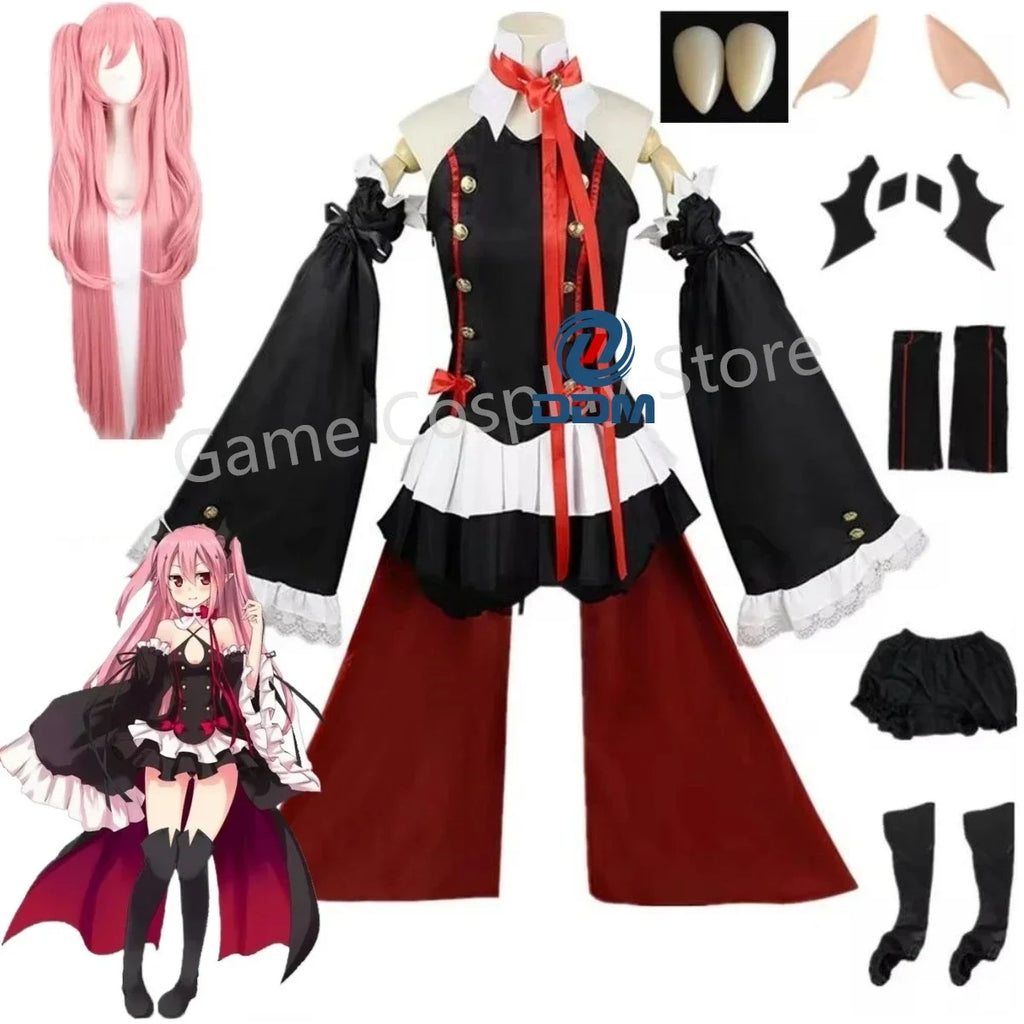Anime Seraph of the end Krul Tepes Cosplay Vampire Wig Elf Ears Cosplay Costume For Women Halloween Carnival Party Comic Con
