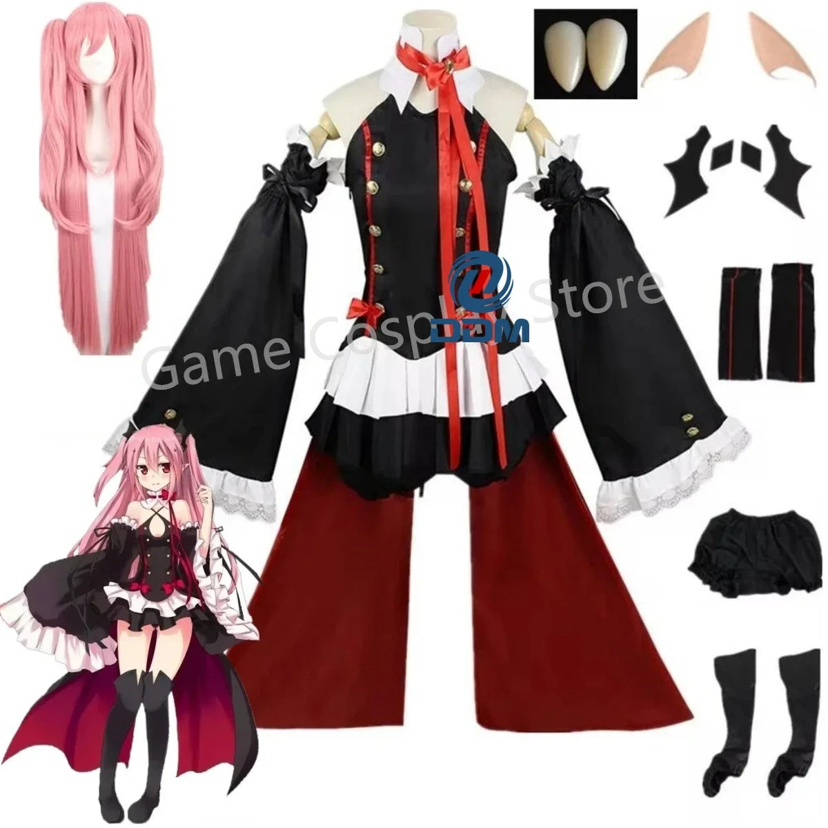 Anime Seraph of the end Krul Tepes Cosplay Vampire Wig Elf Ears Cosplay Costume For Women Halloween Carnival Party Comic Con