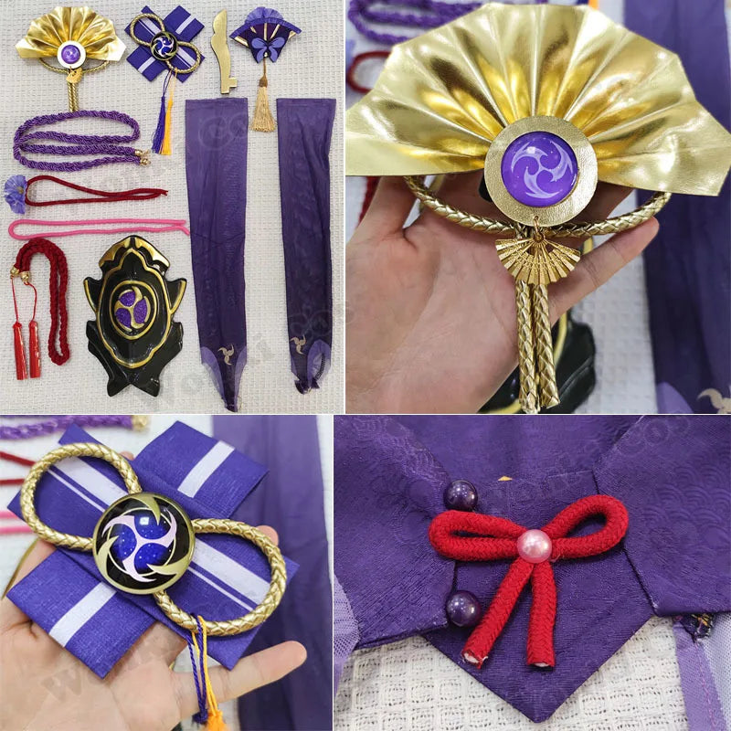 High Quality Raiden Shogun Cosplay Costume Wig Hair Game Impact Raiden Shougun Costumes Wig Set for Women Party Outfits