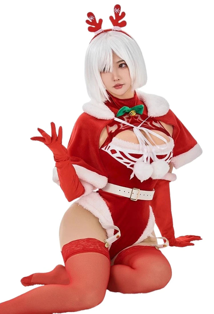 Christmas Women Sexy Jumpsuits Anime NieR Automata 2B Cosplay Costumes YoRHa No 2 Type B Red Pantyhose Gloves Hairband Xmas Gift