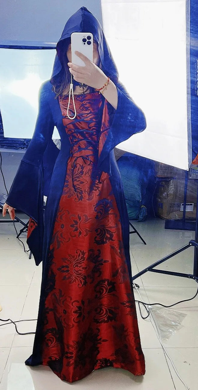 [You're My Secret] Women's Dress Cosplay Vampire Halloween Carnival Party Adult Costume Medieval Retro Gothic Hoodie Witch Robe