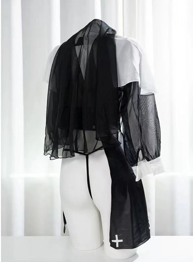 Sexy female nun Halloween cosplay costume perspective fantasy erotic lingerie hollow lingerie set