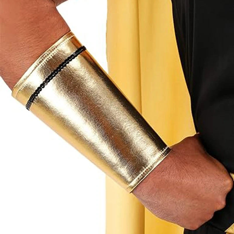 Men Egyptian Costume Set 7 Pcs Golden Trim Tank Tops Skirt Arm Sleeves Headwear Necklace Halloween Cosplay Outfits