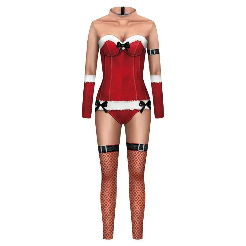 Sexy Christmas Jumpsuit Xmas Santa Claus Cosplay Costume Skinny 3D Printing Bodysuit Party Zentai Holiday Women Jumpsuit