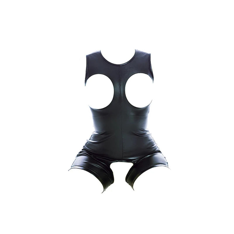 Erotic Sexy Bodysuit Lingerie Leather Hollow Out Bust Open Crotch Clubwear BDSM Slave Bondage Cosplay Clothing Sex Toy For Women