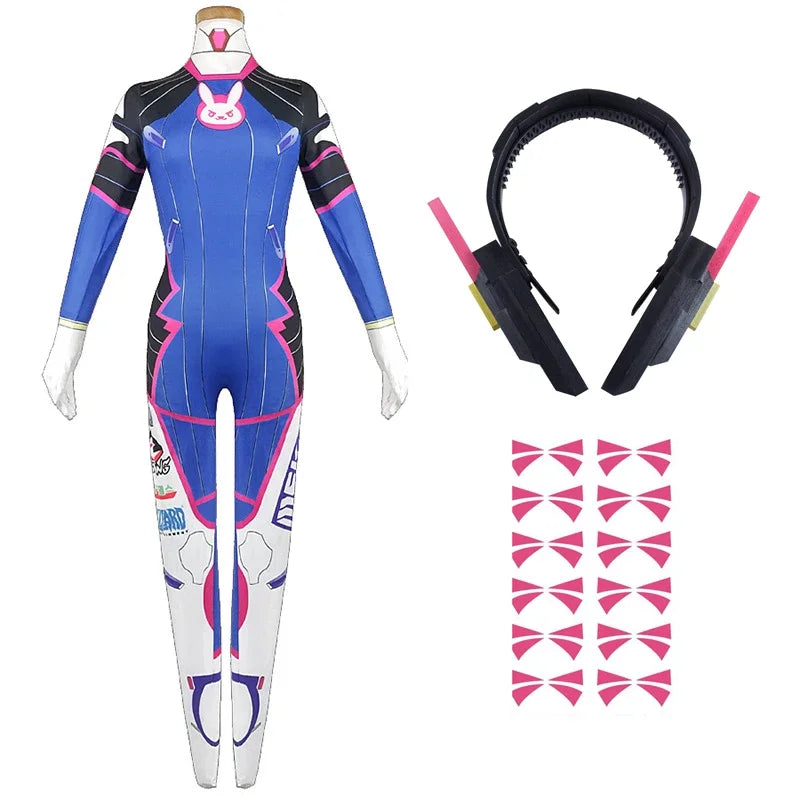 Anime Woman Jumpsuit Tights Dva Cosplay Costume Game Zentai Wig Cosplay Props Headphone Suit D.Va Cos Party Halloween Costumes