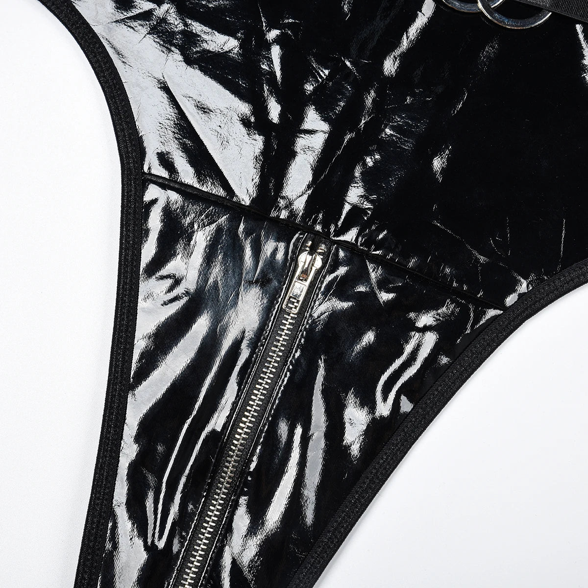 2024 Sexy Erotic Lingerie Set Corset Woman  Leather Bodysuit Zipper Open Crotch Rompers Mesh Sheer Hollow Out Female Underwear