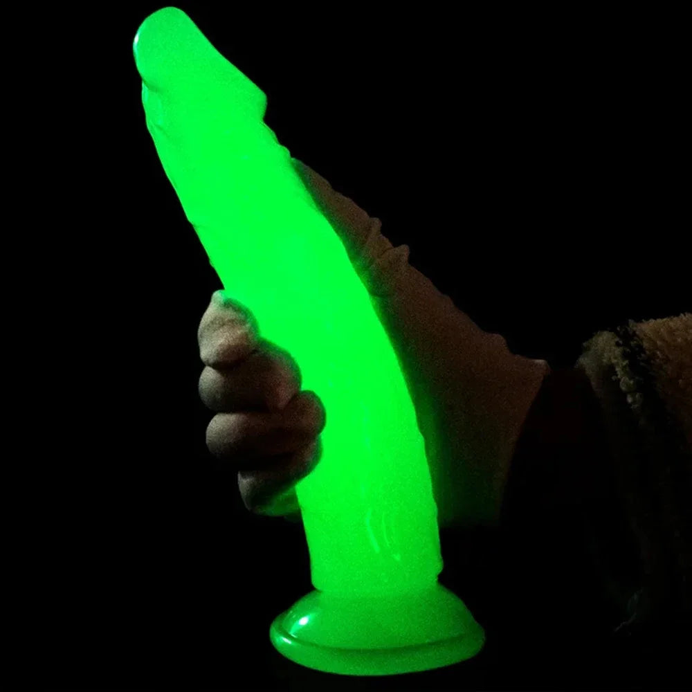 Five Sizes Green Glow-In-The-Dark Fluorescent Eggless Enlargement Simulated TPE Dildo Thickening and Lengthening Realistic Penis