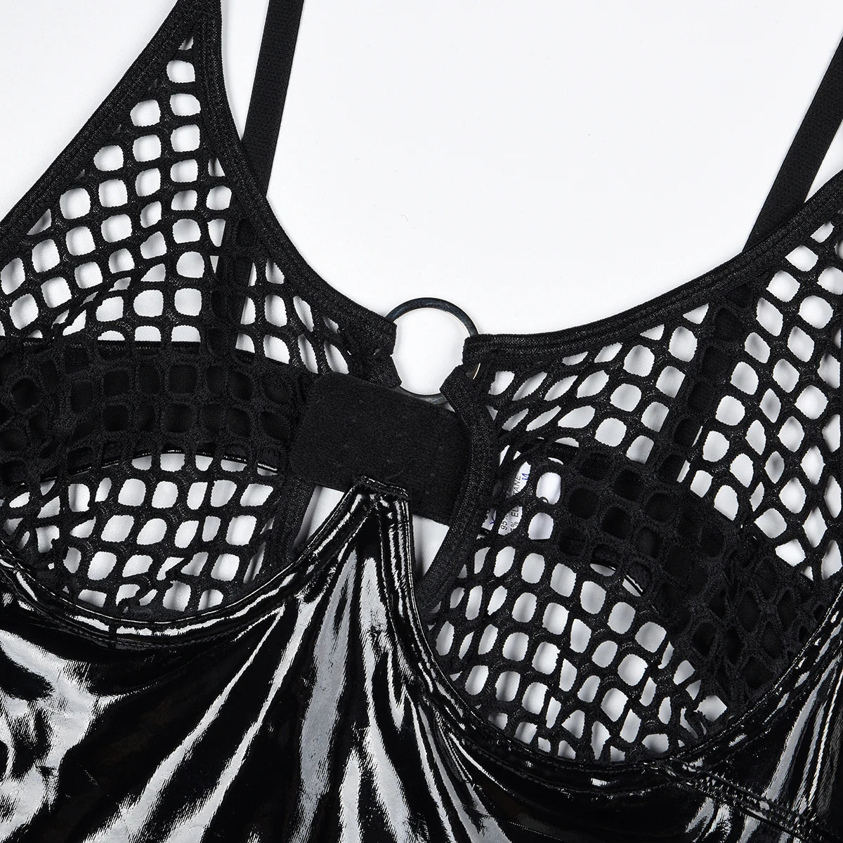 2024 Sexy Erotic Lingerie Set Corset Woman  Leather Bodysuit Zipper Open Crotch Rompers Mesh Sheer Hollow Out Female Underwear