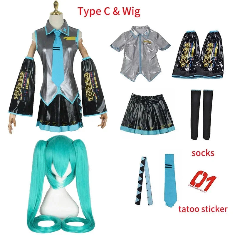 V Miku Cosplay Costume Green Ponytail Wig Virtual Singer Cosplay Shoes Boots Official Uniform for Girl Party Comic Con Outfits
