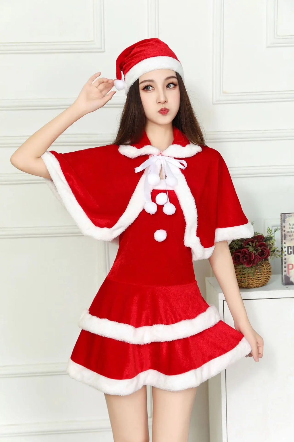 2024 Girl Christmas Xmas Lady Santa Claus Cosplay Costume Winter Cape Cloak Outfits Halloween Cloak Women Custome 2025