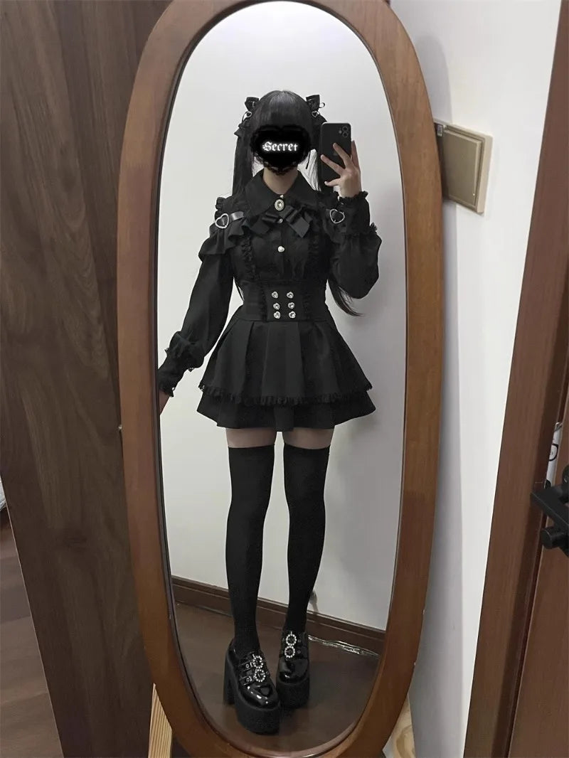 Jirai Kei Outfit Lolita Girl Cosplay Jk Uniform Cute Dress Black Skirt Women Costume Stage Performence Clothes Anime Dresses