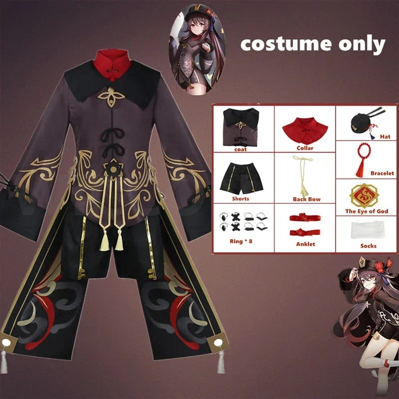 CN Costume Uniform Wig Cosplay Anime Game Genshin Impact Hutao Cosplay Hu Tao Chinese Style Halloween Costumes For Women