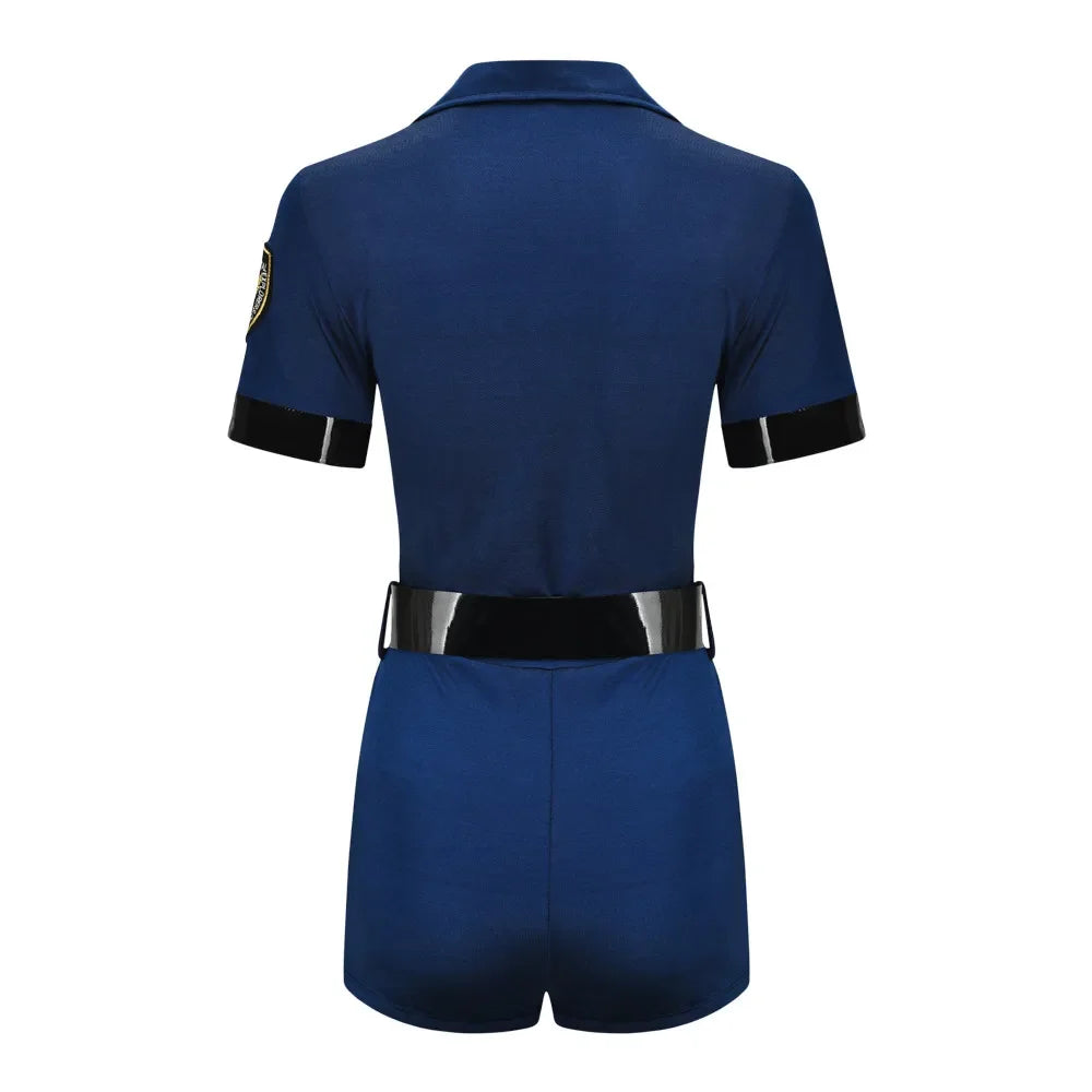 Women Sexy Police Costume Adult Cop Officer Outfit Erotic Clubwear Carnival Halloween Cosplay Fancy Party Dress
