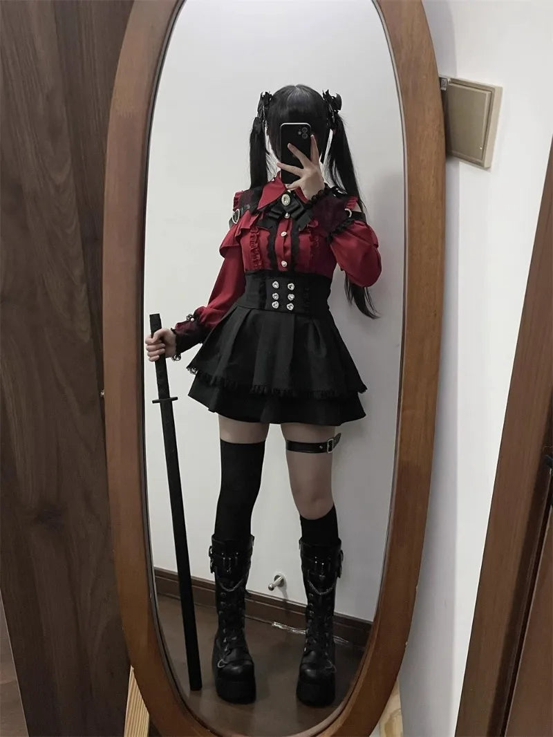 Jirai Kei Outfit Lolita Girl Cosplay Jk Uniform Cute Dress Black Skirt Women Costume Stage Performence Clothes Anime Dresses