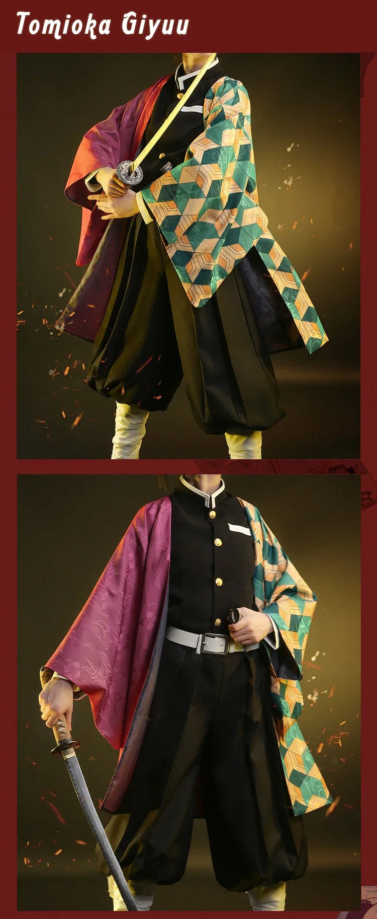 Anime Demon Slayer Tomioka Giyuu Cosplay Costumes Kimetsu No Yaiba Kimono Cloak Man Coat Lining Pants Wig Halloween Costumes