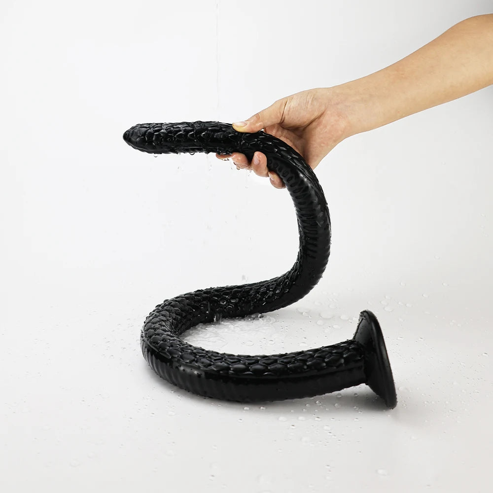 Giant Extra-long Anal Plug Black TPE Snake Head Monster Penis Fish-Scale Shaped Butt Plug Adult Toys Suitable for Homosexuals