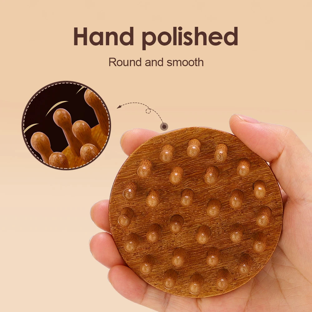 Multi-Functional Wood Therapy Massage Comb Scalp Head Massager Natural Sandalwood Circular Tooth Guasha Scraping Body Massager