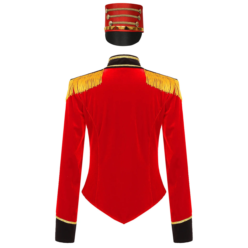 Womens Marching Band Drummer Costume Long Sleeve Circus Ringmaster Jacket Nutcrackers-hat Honor Guard Uniform Drum Major Outfits