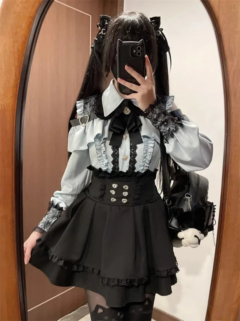 Jirai Kei Outfit Lolita Girl Cosplay Jk Uniform Cute Dress Black Skirt Women Costume Stage Performence Clothes Anime Dresses