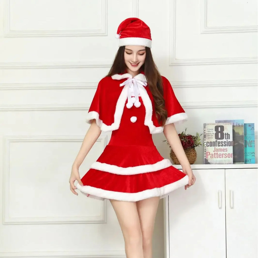 2024 Girl Christmas Xmas Lady Santa Claus Cosplay Costume Winter Cape Cloak Outfits Halloween Cloak Women Custome 2025