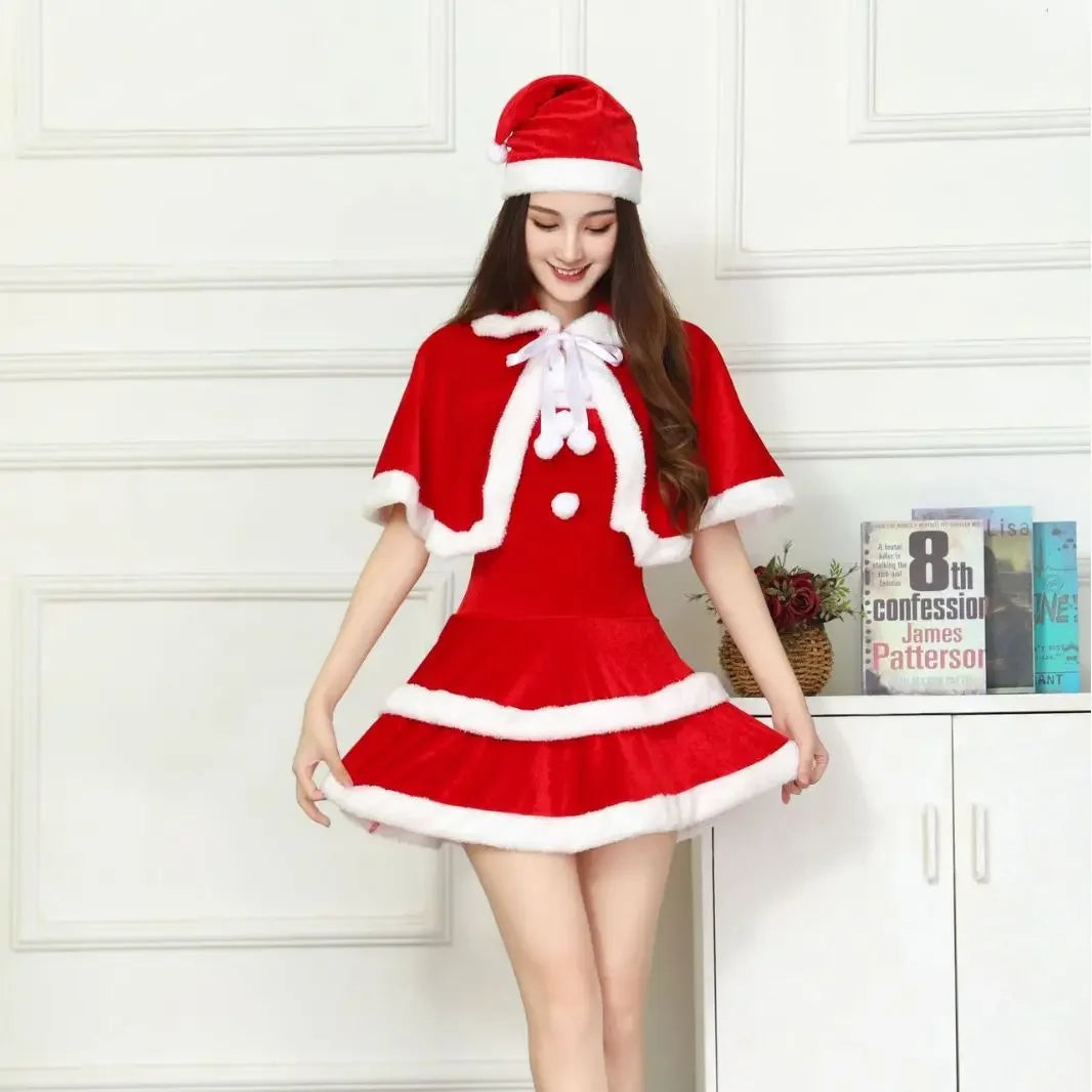 2024 Girl Christmas Xmas Lady Santa Claus Cosplay Costume Winter Cape Cloak Outfits Halloween Cloak Women Custome 2025