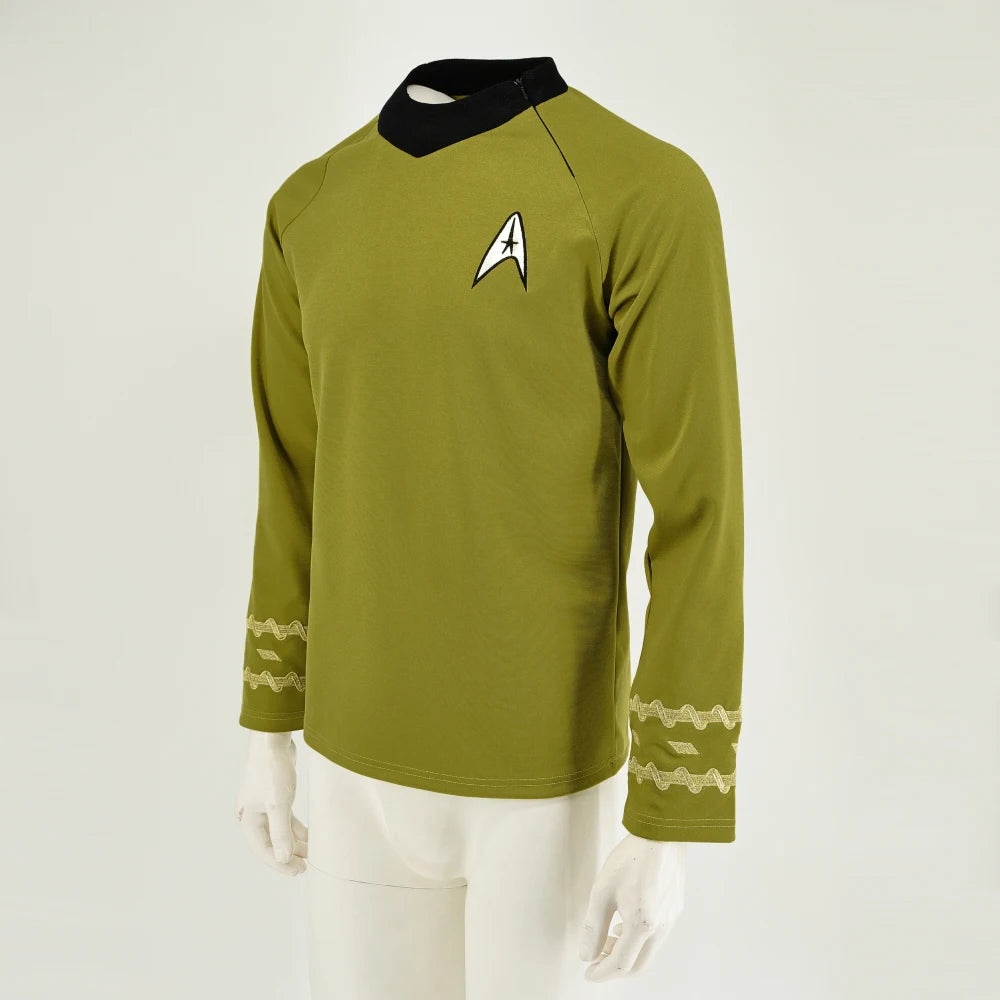 Cosplay TOS Captain Kirk Gold Shirts Spock Blue Uniforms Red Starfleet Tops for Men's Coat Halloween Party Prop