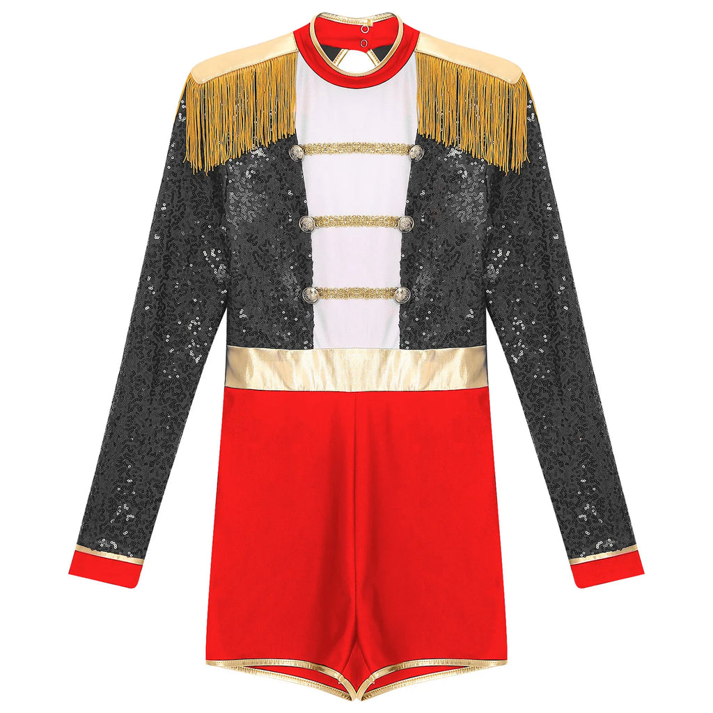 Womens Circus Ringmaster Halloween Cosplay Costume Glitter Lion Tamer Director Uniform Circus Majorette Carnival Clown Clothings